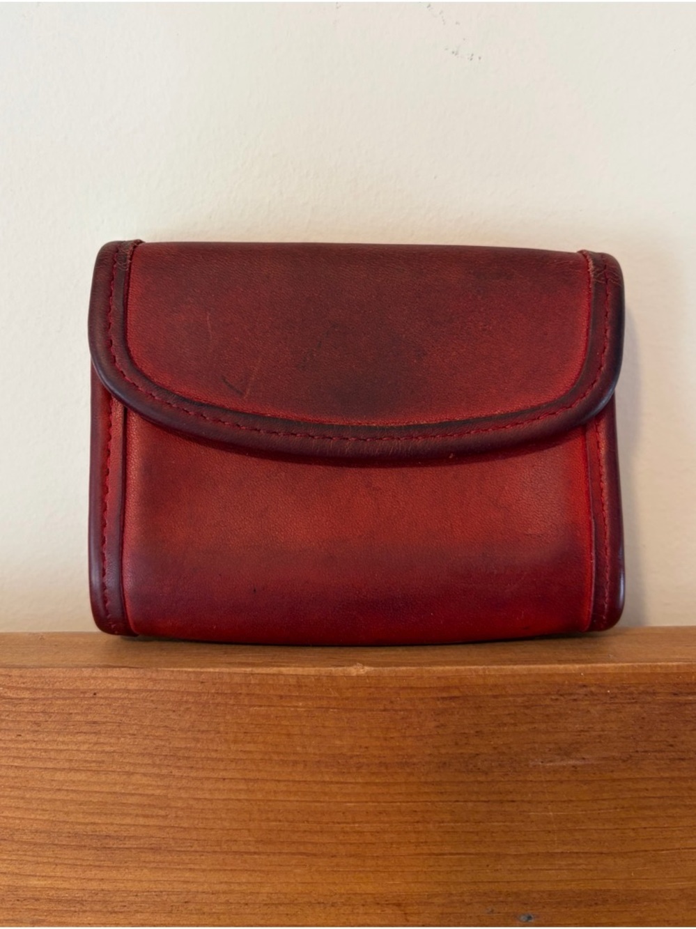 COACH Multifunction Purse #7219 Red Leather Vintage 1990s Minimalist Coin Wallet
